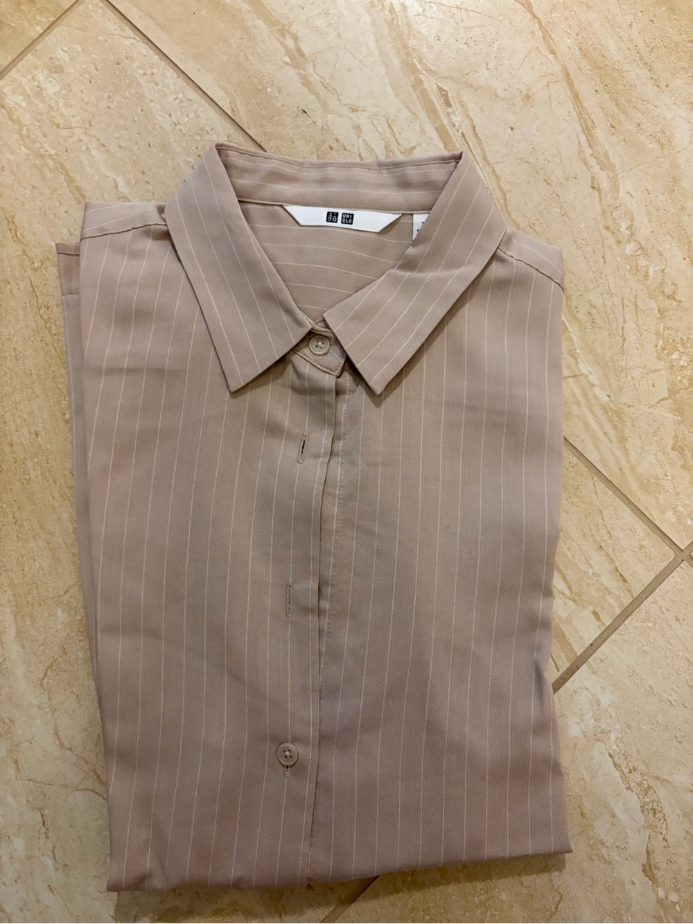 Uniqlo Women's Taupe Pinstripe Button-Down Shirt